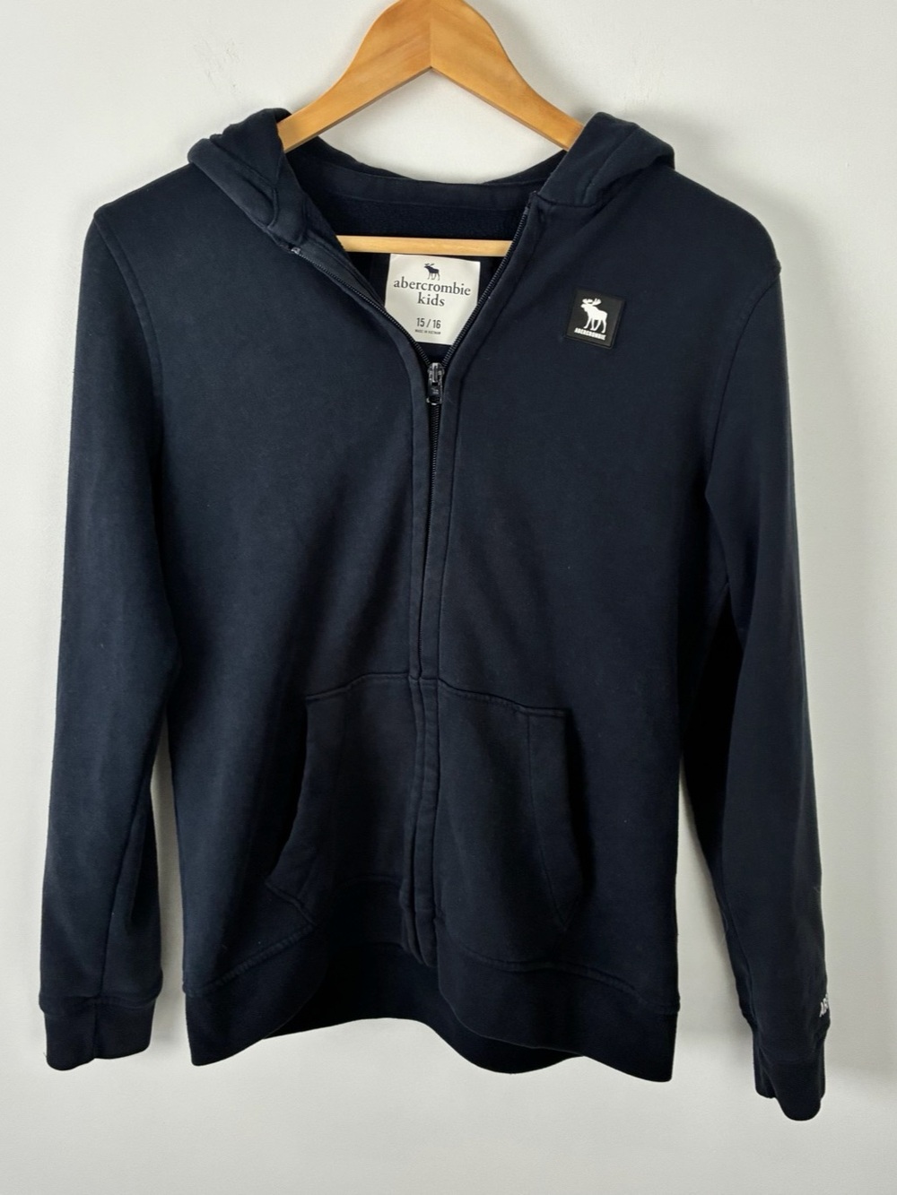 Abercrombie Kids Boys Essential Icon Navy Full-Zip Hoodie Streetwear 15/16